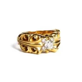 22-karaats gouden Double Floral ring met 5 diamanten