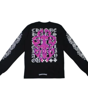 Chrome Hearts Eye Chart roze Dagger T-shirt met lange mouwen