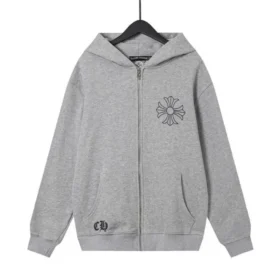 Chrome Hearts grijze hoodie met bloemenprint en ritssluiting