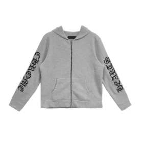 Chrome Hearts Hoodie met ritssluiting, geborduurd met kasjmier, grijs