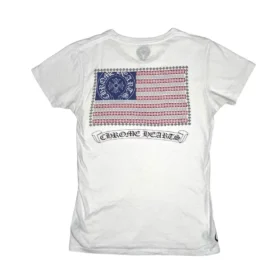 Chrome Hearts T-shirt met Amerikaanse vlag op de rug in wit