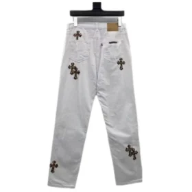 Chrome Hearts witte Jeans met luipaardprint en kruis