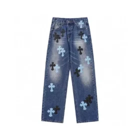 Chrome Hearts zwarte & cyaanblauwe denim met Cross Patch