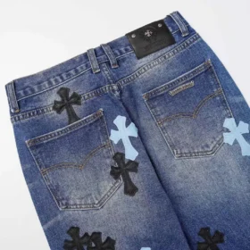 Chrome Hearts zwarte & cyaanblauwe denim met Cross Patch