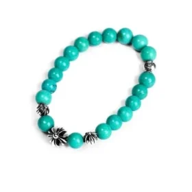 Turquoise armband met kralen 8 mm (4 zilveren kralen) Turquoise armband met kralen 8 mm (4 zilveren kralen)