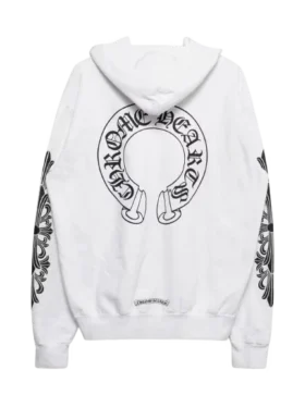 Witte bloemenprint Hoodie met rits en Horseshoe-motief