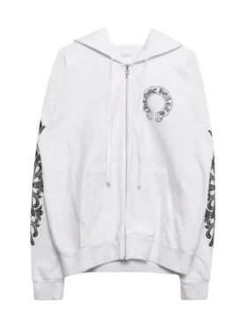 Witte bloemenprint Hoodie met rits en Horseshoe-motief